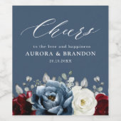 Slate Blue Burgundy White Ivory Floral Wedding Wi Weinetikett (Einzelnes Label)