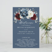Slate Blue Burgundy White Ivory Wedding Program (Stehend Vorderseite)