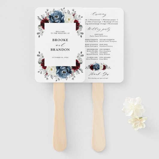 Slate Blue Burgundy White Ivory Wedding Program Fächer (Vorne und Hinten)