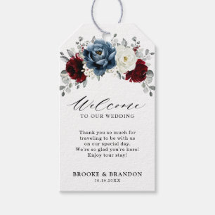 Slate Blue Burgundy White Ivory Wedding Willkommen Geschenkanhänger