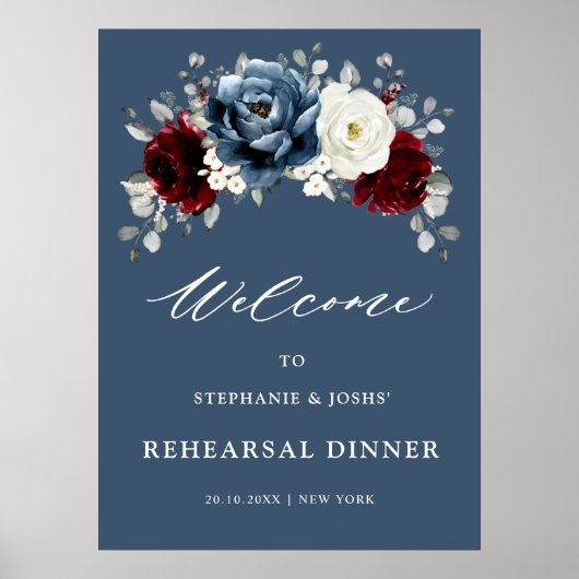 Slate Blue Burgundy White Probe Dinner Willkommen Poster (Vorne)