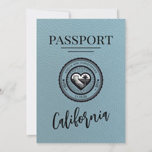 Slate Blue California Passport Wedding Einladung (Rückseite)