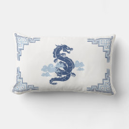 Slate Blue Chinoiserie Dragon and Clouds Lendenkissen