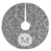 Slate Blue Damask Lace Monogram Initial Tree Skirt Polyester Weihnachtsbaumdecke (Vorderseite)