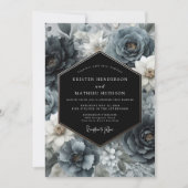 Slate Blue Dark Bloom Wedding Einladung (Vorderseite)