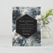 Slate Blue Dark Bloom Wedding Einladung (Stehend Vorderseite)
