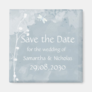 Slate Blue Dragonfly Weiße Blume Save the Date Magnet