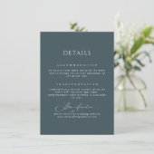 Slate Blue Elegante Calligraphy Wedding Details Begleitkarte (Stehend Vorderseite)