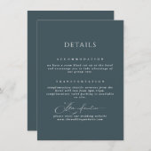 Slate Blue Elegante Calligraphy Wedding Details Begleitkarte (Vorne/Hinten)
