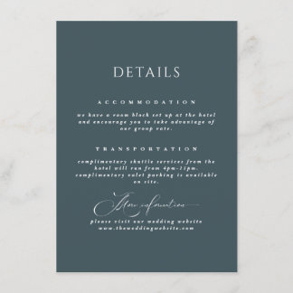 Slate Blue Elegante Calligraphy Wedding Details Begleitkarte