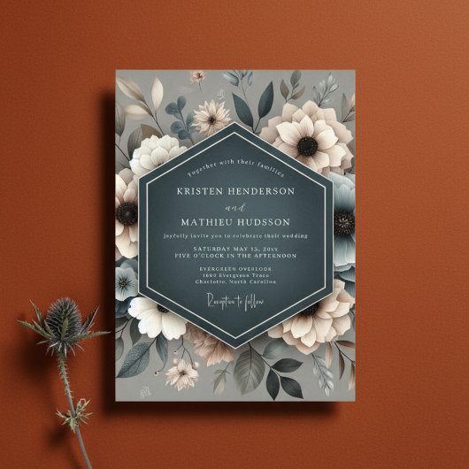 Slate Blue Ethereal Bloom Wedding Einladung