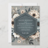 Slate Blue Ethereal Bloom Wedding Einladung (Vorderseite)