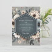 Slate Blue Ethereal Bloom Wedding Einladung (Stehend Vorderseite)