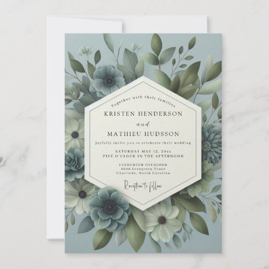Slate Blue Ethereal Bloom Wedding Einladung (Vorderseite)