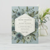 Slate Blue Ethereal Bloom Wedding Einladung (Stehend Vorderseite)