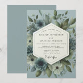 Slate Blue Ethereal Bloom Wedding Einladung (Vorne/Hinten)
