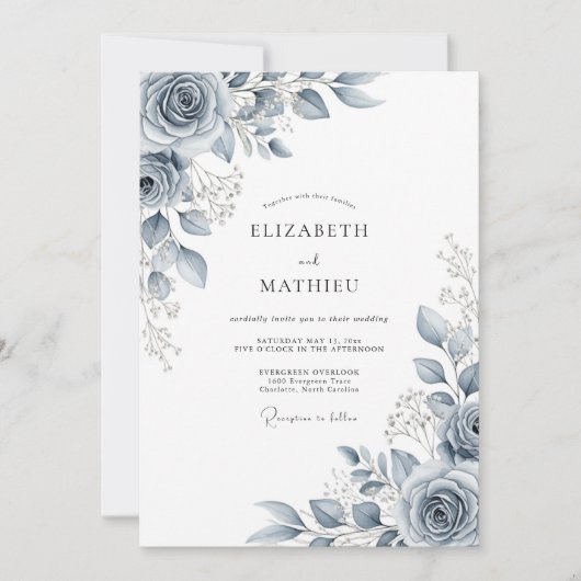 Slate Blue Ethereal Botanical Wedding Einladung (Vorderseite)