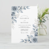Slate Blue Ethereal Botanical Wedding Einladung (Stehend Vorderseite)