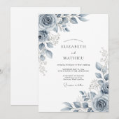 Slate Blue Ethereal Botanical Wedding Einladung (Vorne/Hinten)