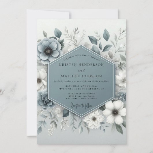 Slate Blue Ethereal Botanical Wedding Einladung (Vorderseite)