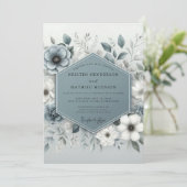 Slate Blue Ethereal Botanical Wedding Einladung (Stehend Vorderseite)