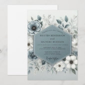 Slate Blue Ethereal Botanical Wedding Einladung (Vorne/Hinten)