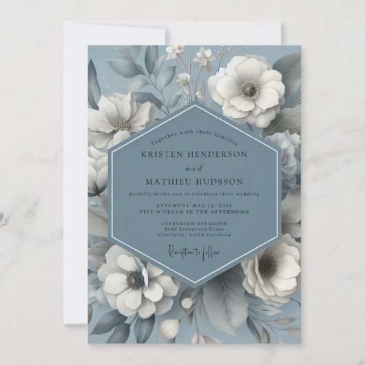 Slate Blue Ethereal Flora Wedding Einladung (Vorderseite)