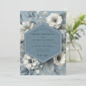 Slate Blue Ethereal Flora Wedding Einladung (Stehend Vorderseite)
