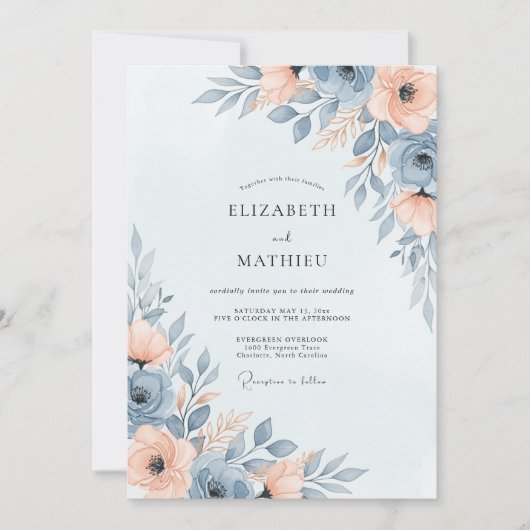 Slate Blue Ethereal Spring Wedding Einladung (Vorderseite)