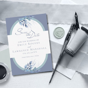 Slate Blue Eukalyptus Wedding Save the Date Card Einladung