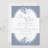Slate Blue Eukalyptus Wedding Save the Date Card Einladung (Vorderseite)