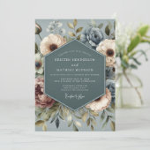 Slate Blue Faded Posy Wedding Einladung (Stehend Vorderseite)