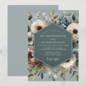 Slate Blue Faded Posy Wedding Einladung (Vorne/Hinten)