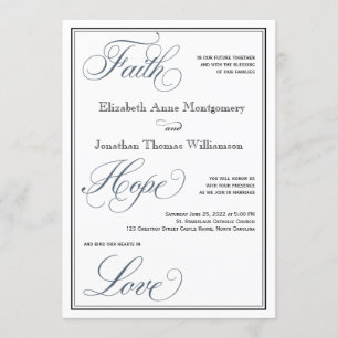 Slate Blue Faith Hope Liebe Script Wedding Einladung