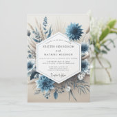 Slate Blue Floral Autumn Wedding Einladung (Stehend Vorderseite)