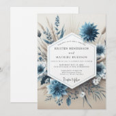 Slate Blue Floral Autumn Wedding Einladung (Vorne/Hinten)