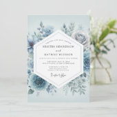Slate Blue Floral Dream Wedding Einladung (Stehend Vorderseite)