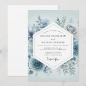 Slate Blue Floral Dream Wedding Einladung (Vorne/Hinten)
