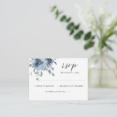 Slate Blue Floral Dusty Pastel Wedding RSVP Begleitkarte (Stehend Vorderseite)