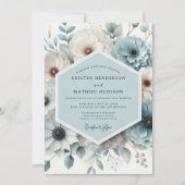 Slate Blue Floral Elegance Wedding Einladung (Vorderseite)