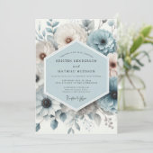 Slate Blue Floral Elegance Wedding Einladung (Stehend Vorderseite)