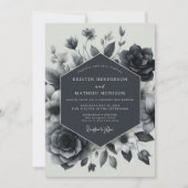 Slate Blue Floral Enchantment Wedding Einladung (Vorderseite)