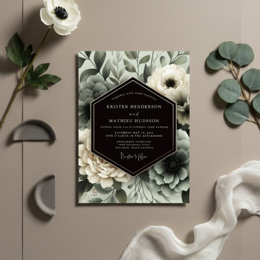 Slate Blue Floral Ethereal Wedding Einladung
