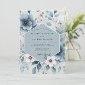 Slate Blue Floral Harmony Wedding Einladung (Stehend Vorderseite)
