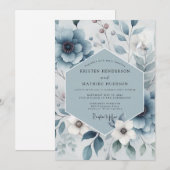 Slate Blue Floral Harmony Wedding Einladung (Vorne/Hinten)