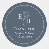 Slate Blue Floral Monogram Wedding Vielen Dank Runder Aufkleber (Vorderseite)