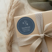 Slate Blue Floral Monogram Wedding Vielen Dank Runder Aufkleber