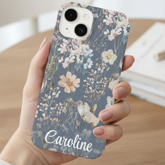 Slate Blue Floral Personalized  iPhone Hülle