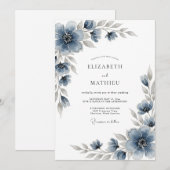 Slate Blue Floral Romantic Wedding Einladung (Vorne/Hinten)
