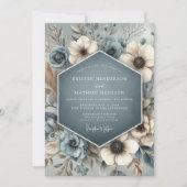 Slate Blue Floral Whimsy Wedding Einladung (Vorderseite)